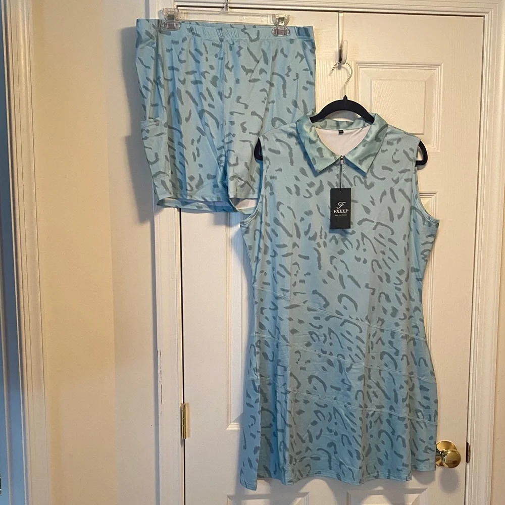 Fkeep Light Blue Patterned Sleeveless Athletic Dress and Shorts Set… - Picture 1 of 6